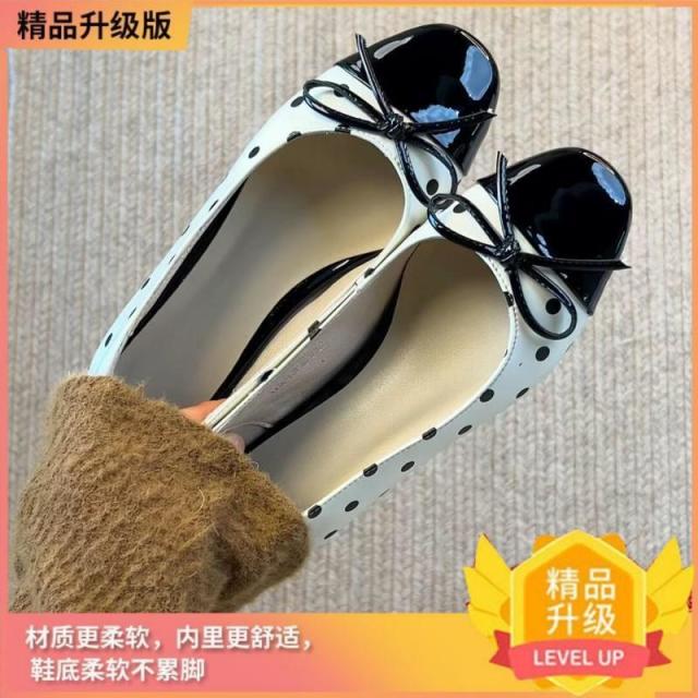 13529634.小香风波点浅口单鞋女春季配裙子粗跟超软玛丽珍鞋子