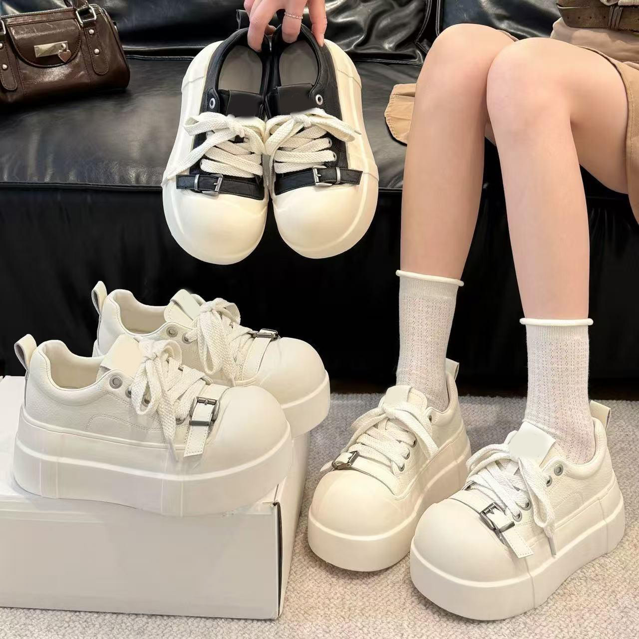 13529581.小个子6cm厚底板鞋女春季巨好看休闲百搭运动面包鞋