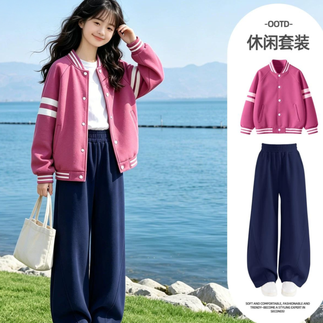 13790065.男女童套装2026新款春秋款潮酷棒球服男女大童外套儿童秋装两件套