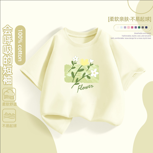 13438110.女童纯棉短袖t恤2026新款夏日多巴胺女孩半袖洋气儿童夏装薄