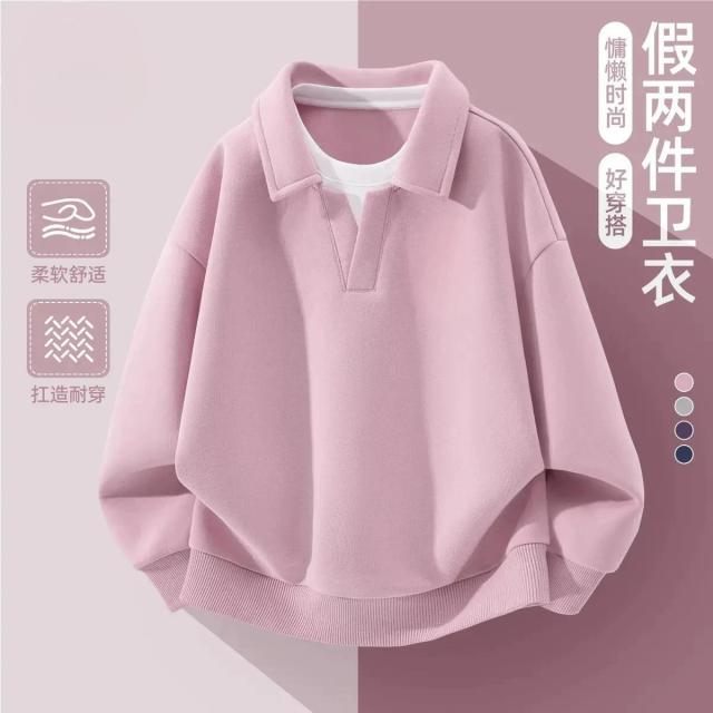 13845153.男童女童同款2026秋冬新款时尚休闲童POLO衫假两件卫衣