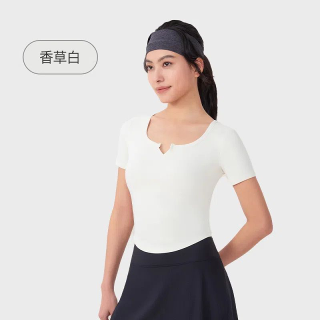 13446002.Keep修身短袖T恤女瑜伽普拉提健身运动T恤气质V领可机洗7529