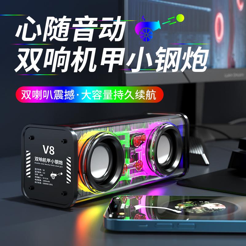 13541819.V8透明机甲小钢炮无线蓝牙桌面音箱户外便携插卡迷你音响