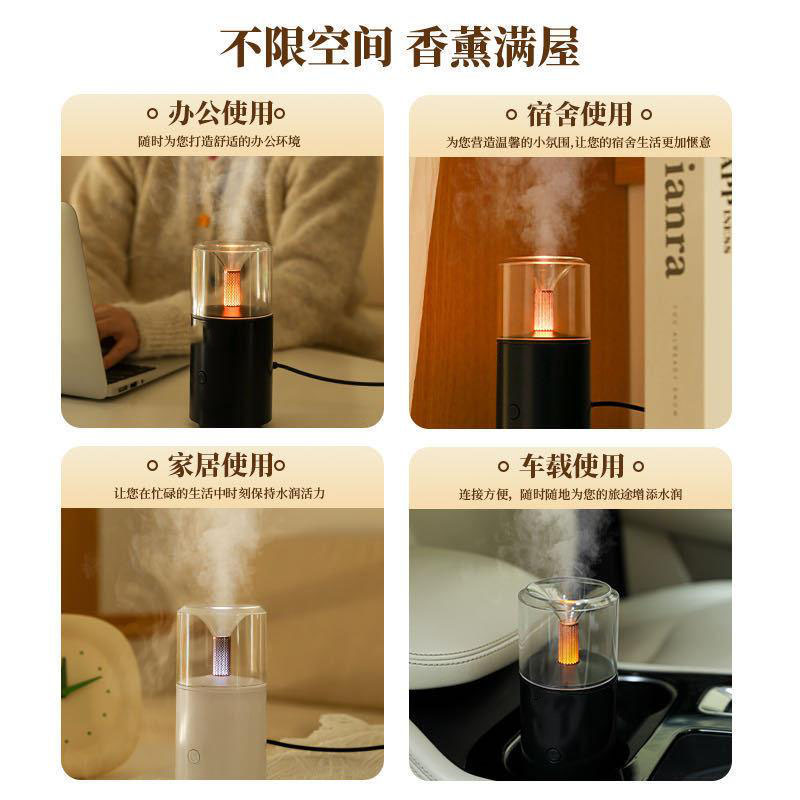 13585381.车载加湿器车载香薰机大雾量氛围灯室内迷你扩香机桌面烛光灯