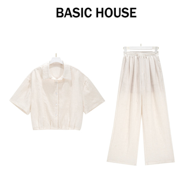13834181.Basic House/百家好简约气质风减龄显瘦老钱风衬衫裤时尚套装春夏