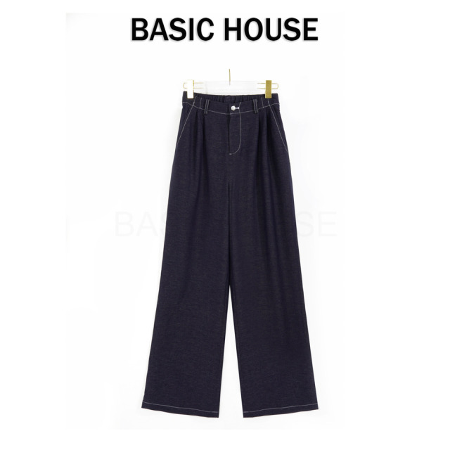 13834174.Basic House/百家好春季新款牛仔裤女时尚直筒阔腿长裤