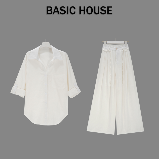 13834133.Basic House/百家好简约气质风减龄老钱风衬衫时尚套装春夏