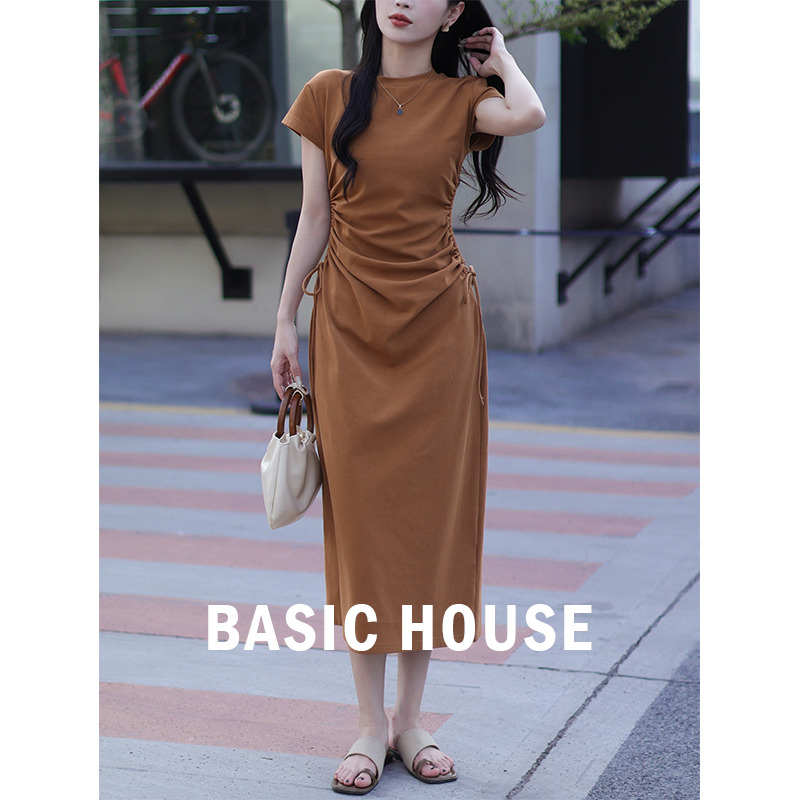13834119.Basic House/百家好抽绳褶皱女夏季收腰时尚气质裙