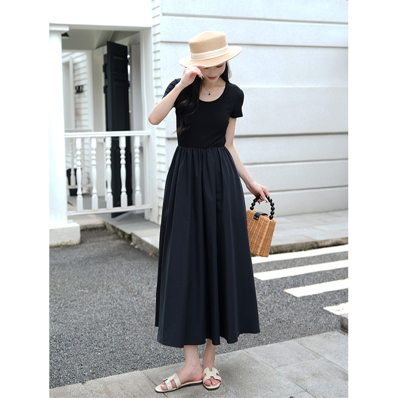 13834116.Basic House/百家好CSM法式赫本风连衣裙收腰修身黑色夏季小黑裙
