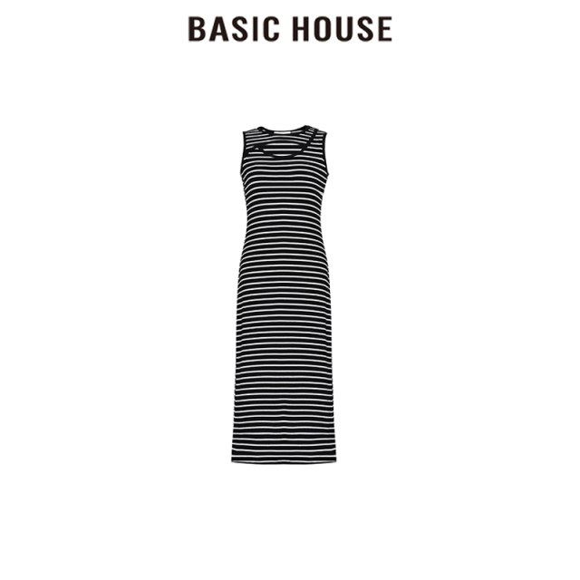 13834164.Basic House/百家好百家好女无袖条纹设计感长裙高级打底裙时尚