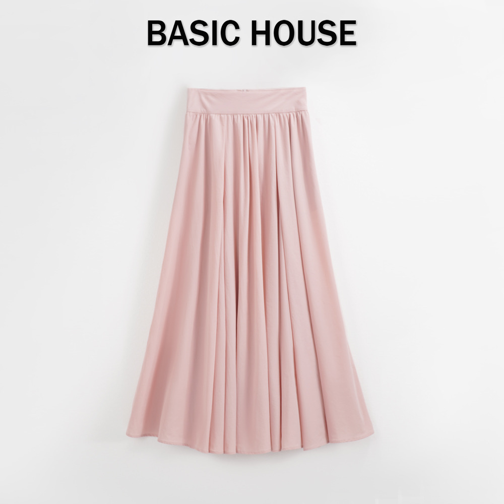 13834117.Basic House/百家好高腰夏季褶皱大摆半身裙时尚百搭宽松潮流