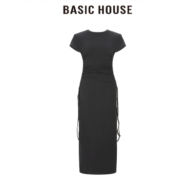 13834119.Basic House/百家好抽绳褶皱女夏季收腰时尚气质裙