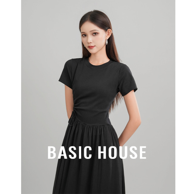 13834114.Basic House/百家好仙气飘飘气质显瘦多巴胺服装女短袖收腰裙子