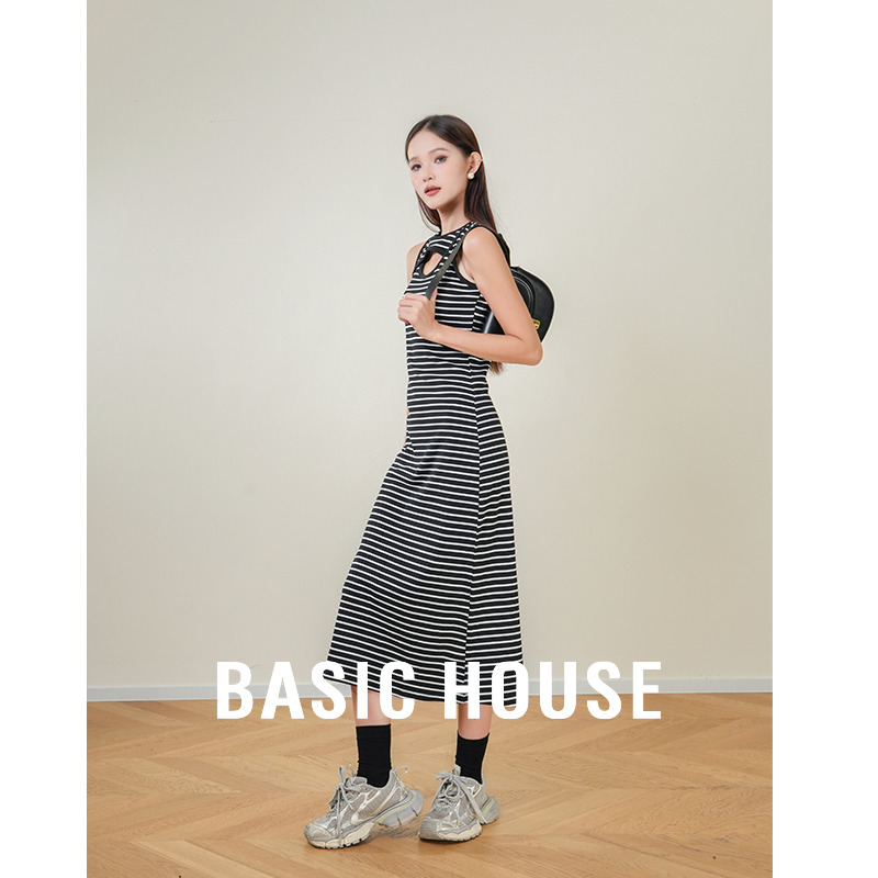 13834164.Basic House/百家好百家好女无袖条纹设计感长裙高级打底裙时尚