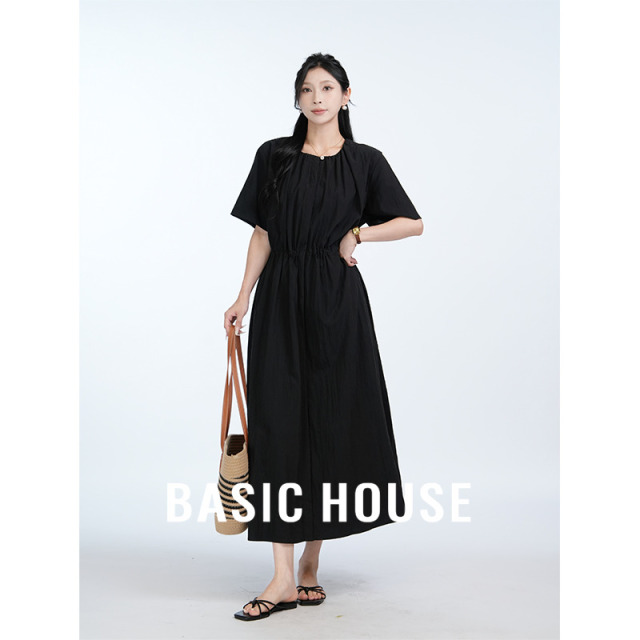 13834132.Basic House/百家好【薄荷曼波】新款夏季简约通勤风松紧腰连衣裙