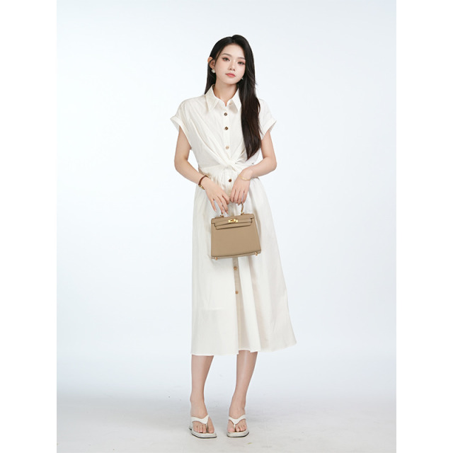 13834121.Basic House/百家好复古时尚显瘦夏季衬衫连衣裙