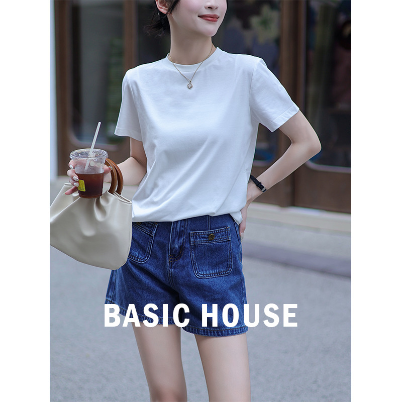 13834106.Basic House/百家好时尚百搭技圆领短袖纯色T恤
