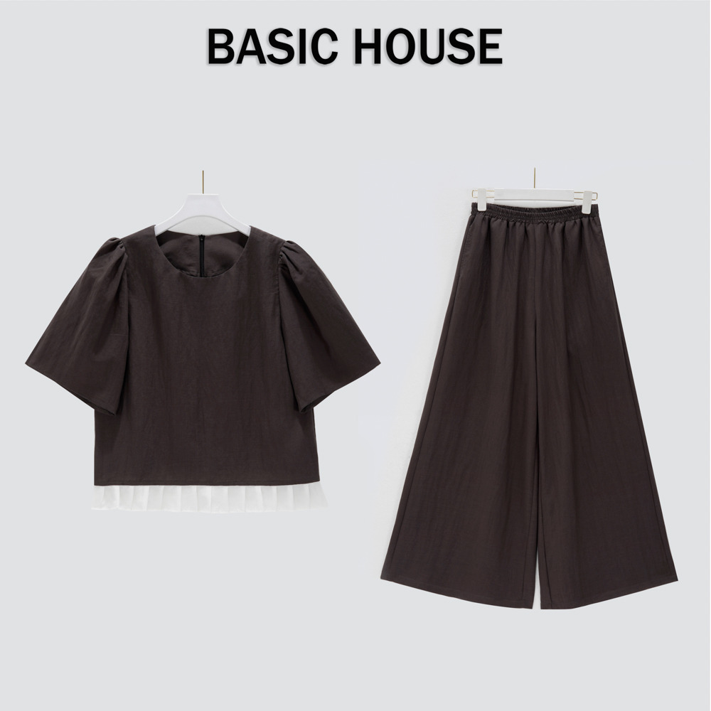 13834118.Basic House/百家好小香风上衣短袖显瘦气质运动休闲阔腿裤两件套