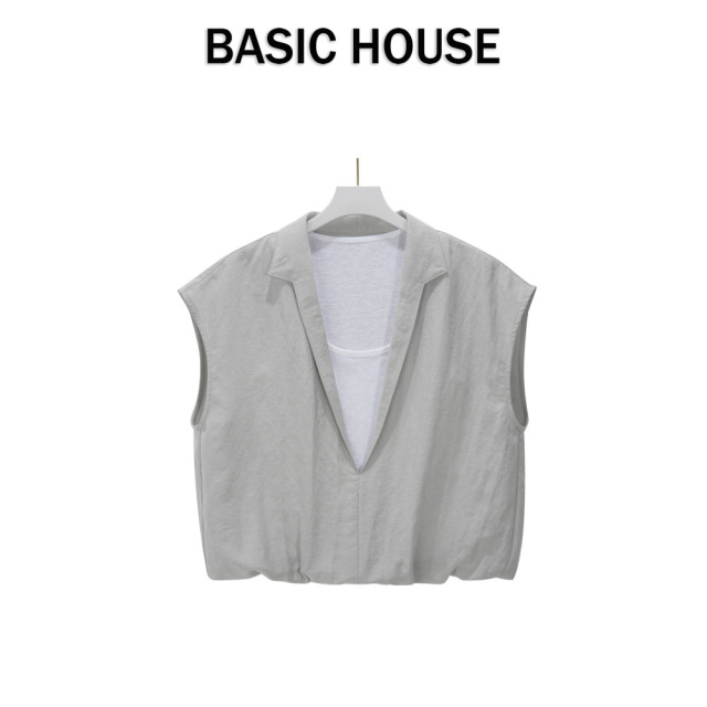 13834094.Basic House/百家好简约气质风减龄显瘦假两件上衣时尚夏季