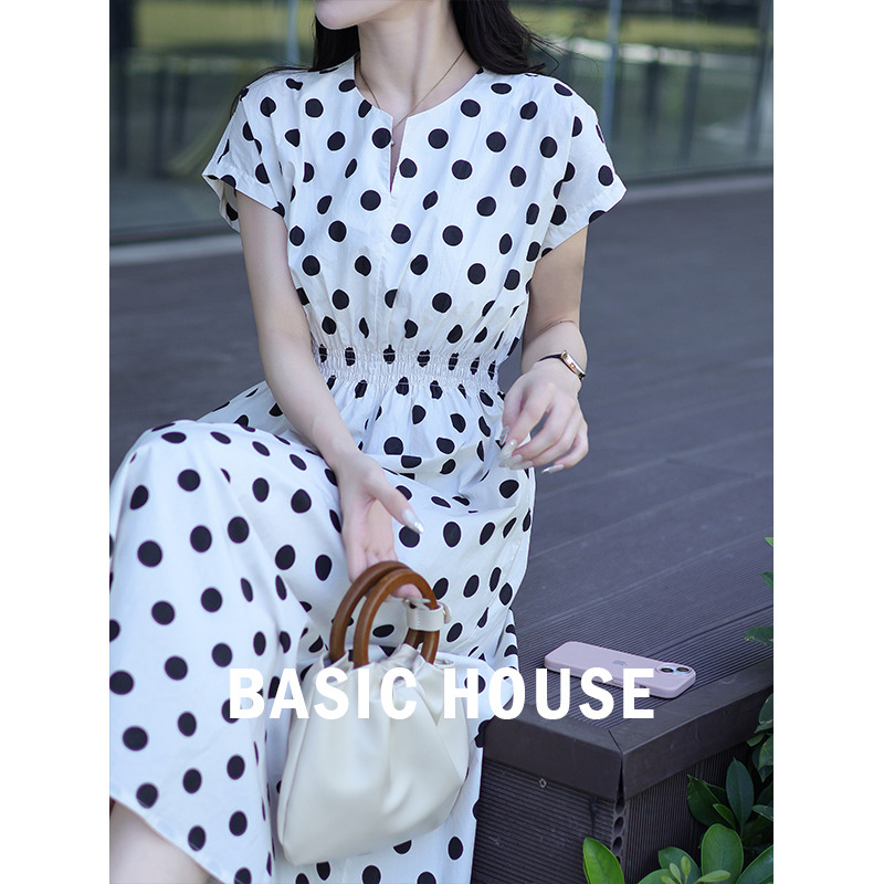 13834115.Basic House/百家好春夏新款休闲连衣裙显瘦遮肉修饰身形波点裙