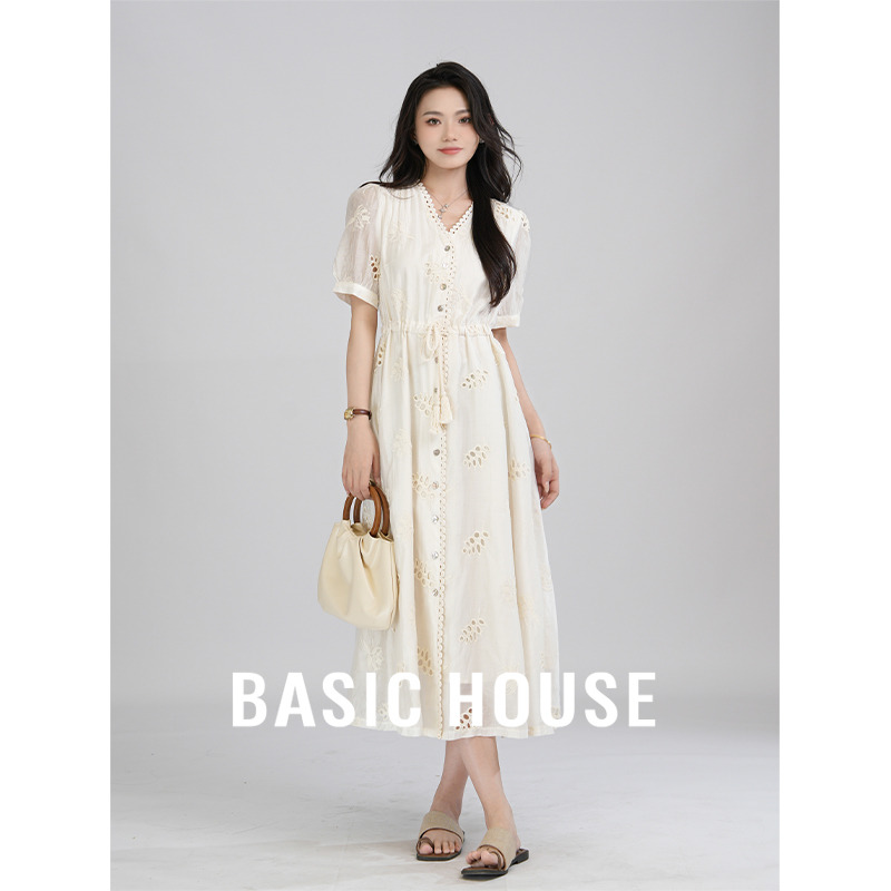 13834157.Basic House/百家好连衣裙显瘦气质夏季夏季小众长款法式优雅