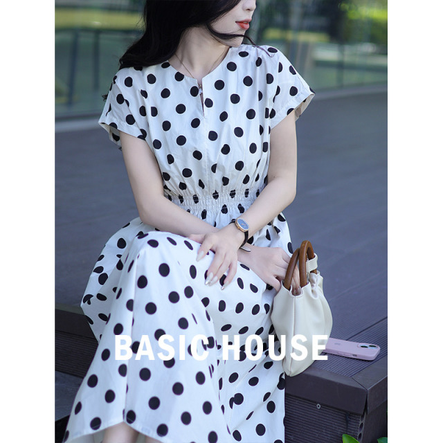 13834115.Basic House/百家好春夏新款休闲连衣裙显瘦遮肉修饰身形波点裙