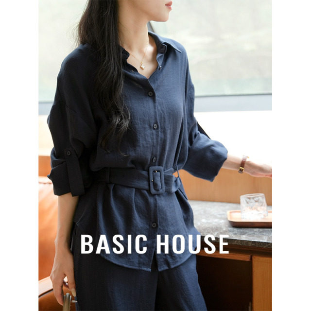 13834066.Basic House/百家好夏季新款文艺松弛长袖衬衫套装