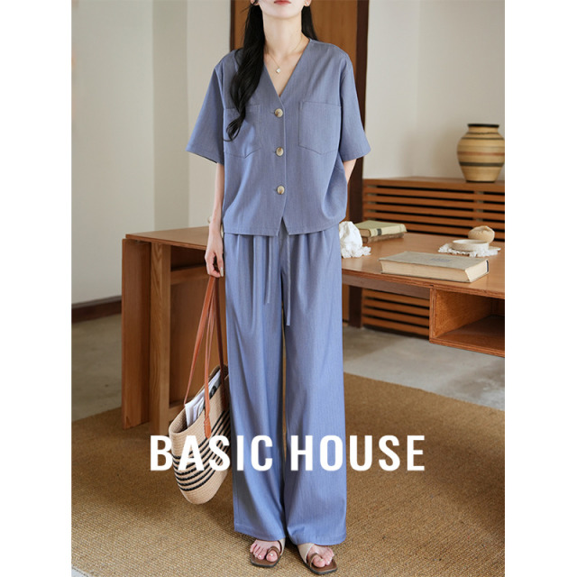 13834043.Basic House/百家好韩系松弛感气质显瘦垂感时尚套装夏季