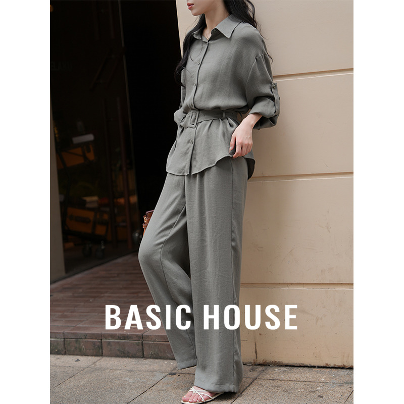 13834066.Basic House/百家好夏季新款文艺松弛长袖衬衫套装