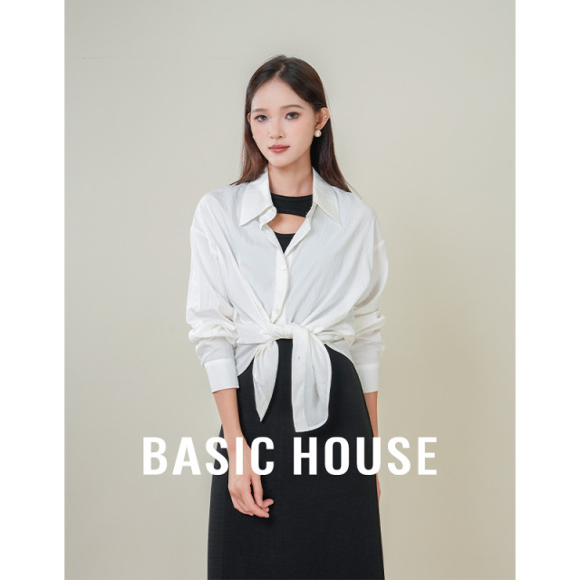 13834037.Basic House/百家好长袖衬衫女纯色简约百搭通勤时尚春款