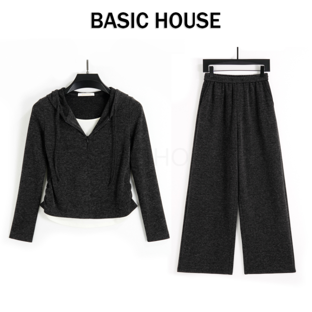 13834026.Basic House/百家好休闲风老钱风时尚套装秋冬裤子阔腿裤秋季连帽