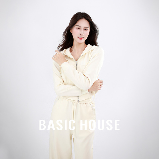 13834050.Basic House/百家好CSM时尚简约休闲卫衣加阔腿裤套装