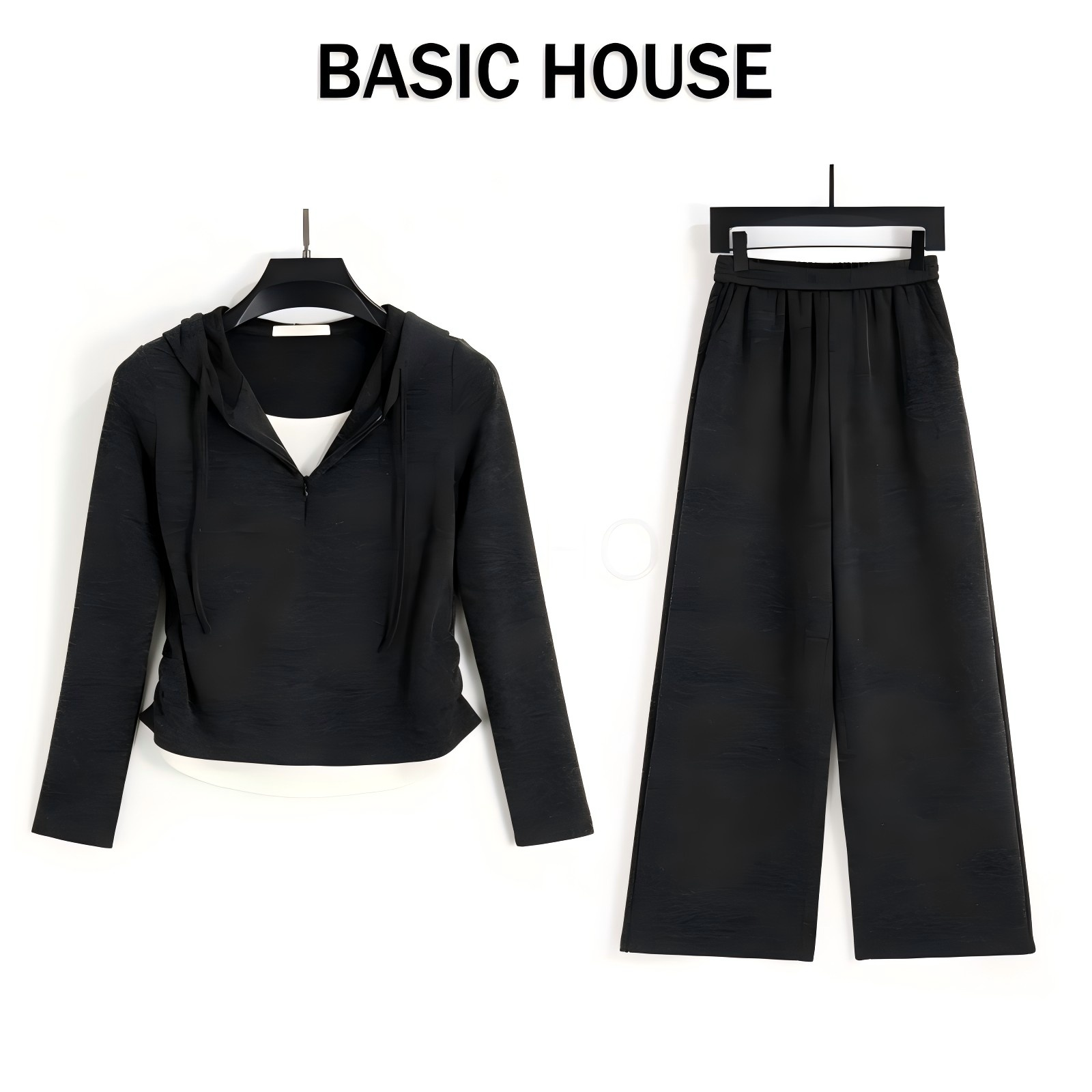13834026.Basic House/百家好休闲风老钱风时尚套装秋冬裤子阔腿裤秋季连帽