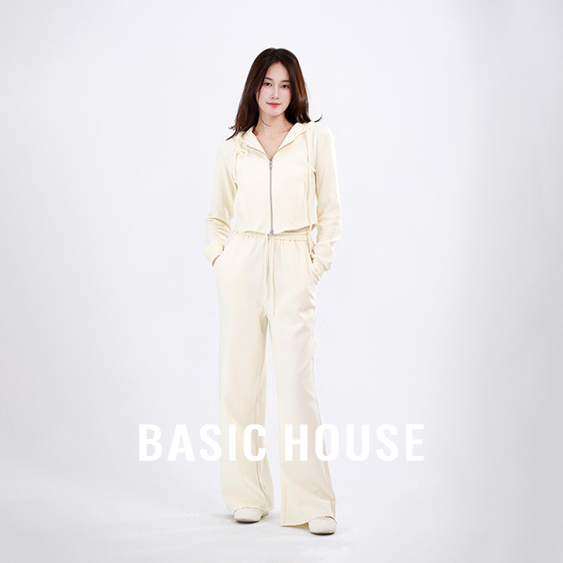 13834050.Basic House/百家好CSM时尚简约休闲卫衣加阔腿裤套装
