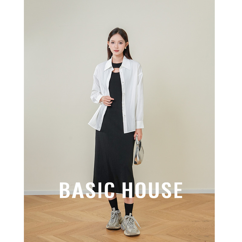 13834037.Basic House/百家好长袖衬衫女纯色简约百搭通勤时尚春款