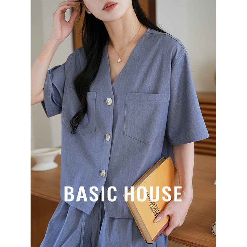 13834043.Basic House/百家好韩系松弛感气质显瘦垂感时尚套装夏季