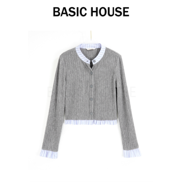 13834027.Basic House/百家好圆领时尚拼接显瘦修身气质长袖