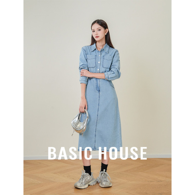 13834047.Basic House/百家好女牛仔裙套装连衣裙收腰显瘦长裙