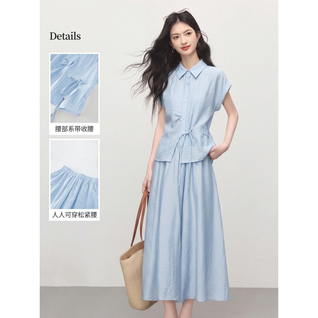 13762243.诗茉琳温柔高知穿搭套装夏季女装轻薄亚麻衬衫八分裙裤两件套