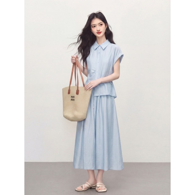 13762243.诗茉琳温柔高知穿搭套装夏季女装轻薄亚麻衬衫八分裙裤两件套