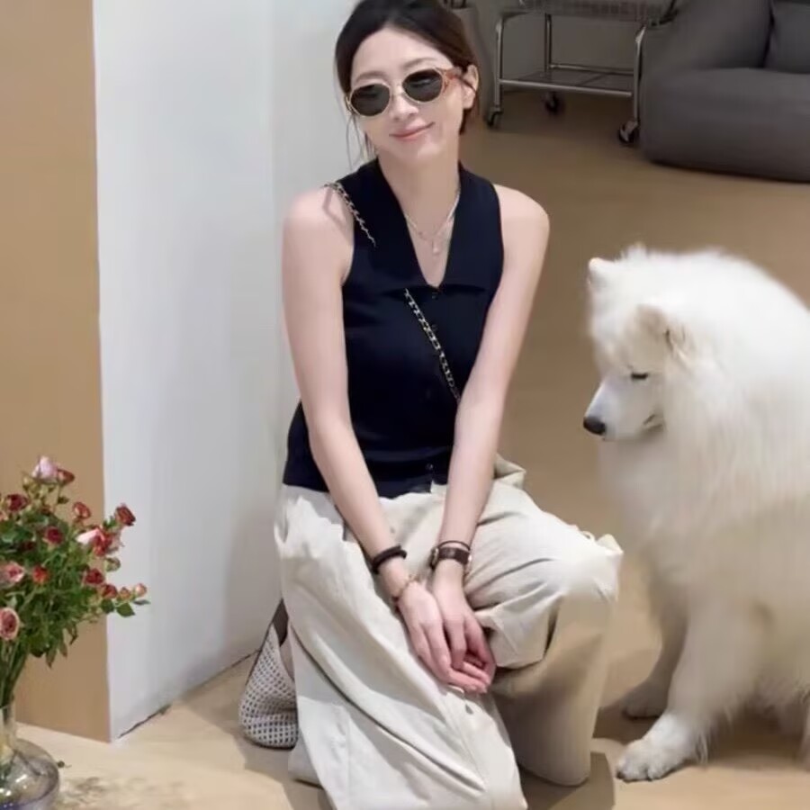 13762336.诗茉琳巨好看的夏装一整套韩系时尚休闲减龄无袖针织背心上衣阔腿裤套装