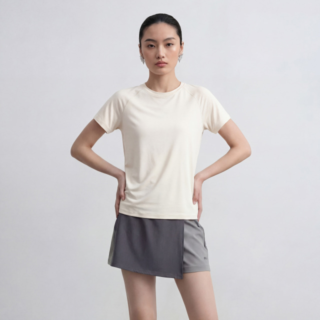 13485031.【凯特·温斯顿】极简风美丽奴羊毛短袖女夏插肩袖圆领宽松显瘦清凉针织 T 恤