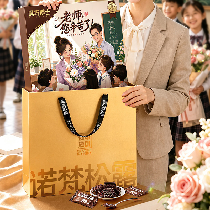 13757805.【教师节无糖黑巧】诺梵纯可可脂比例无糖黑巧礼盒140g