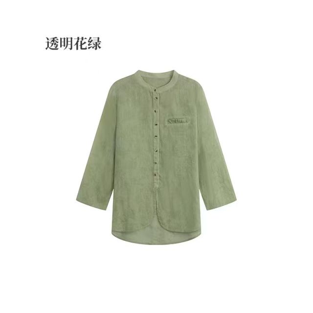 13735383.【薇尔汀妠】非遗苎麻·夏日繁花 100苎麻暗纹印花衬衫SQDW-DJU8572