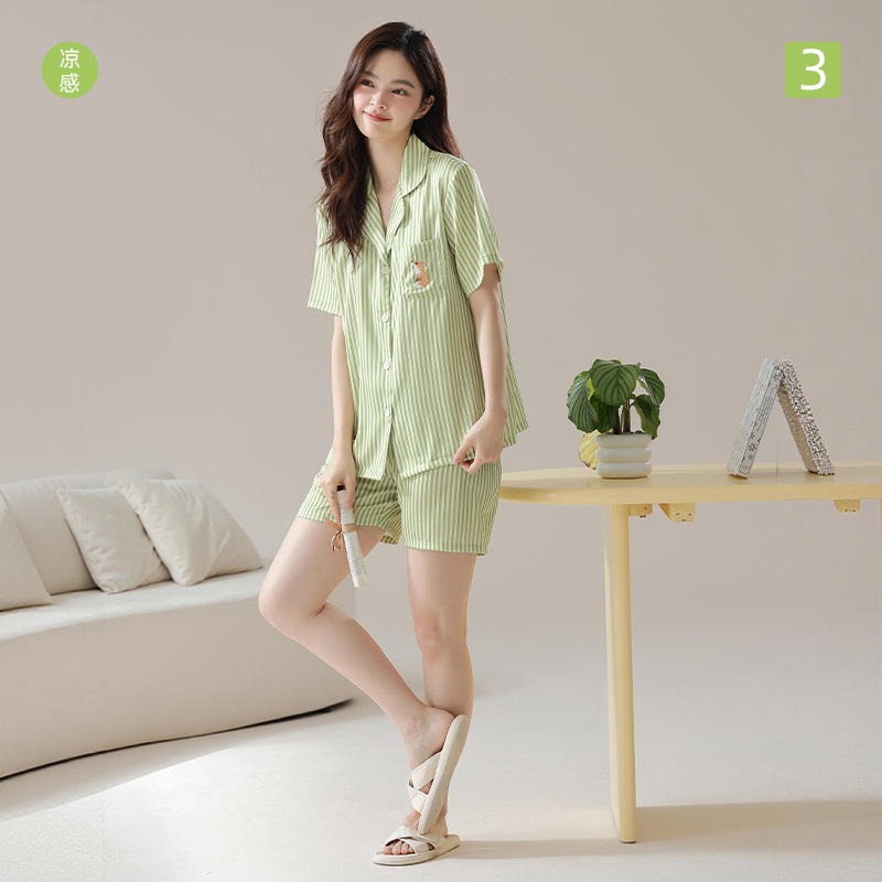 13687085.【冰雪丝】夏季冰丝睡衣女士薄款凉感短袖可外穿睡衣家居服套装