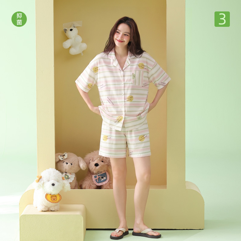 13690048.【抗菌新疆棉】甜美系拉架棉夏季睡衣女纯棉短袖女家居服