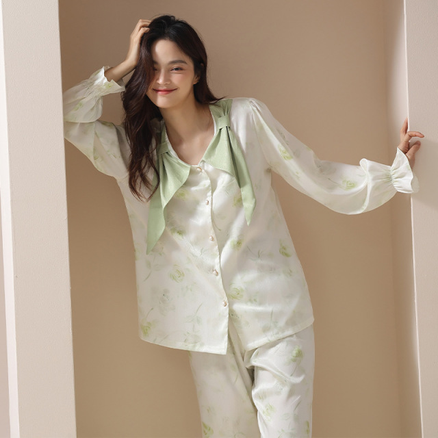 13690066.【冰雪丝】春季长袖公主风冰丝睡衣女夏季凉感睡衣女士家居服套装