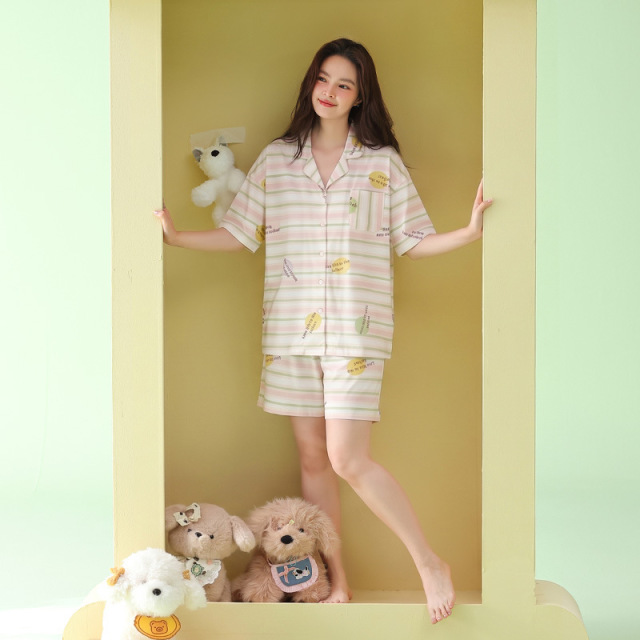 13690048.【抗菌新疆棉】甜美系拉架棉夏季睡衣女纯棉短袖女家居服