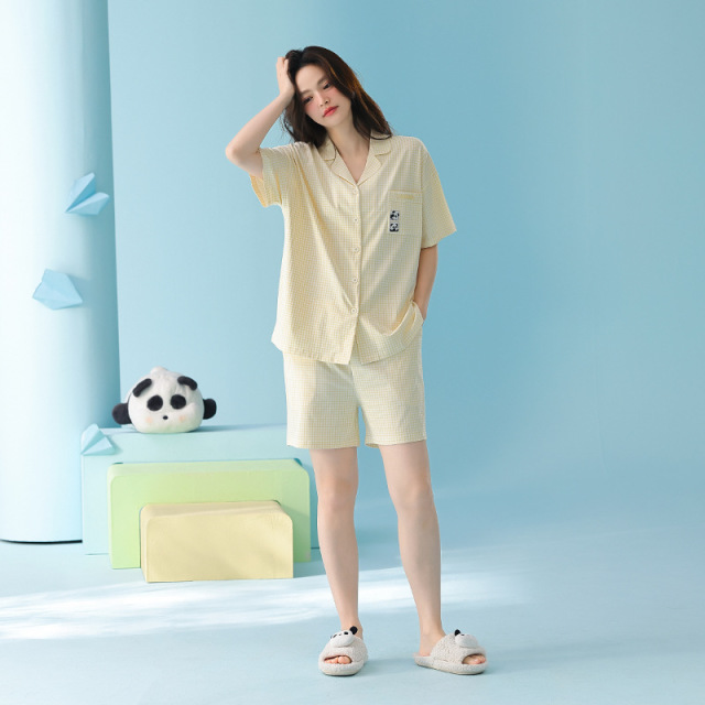 13687220.【抗菌新疆棉】拉架棉夏季短袖家居服宽松慵懒风纯棉源头