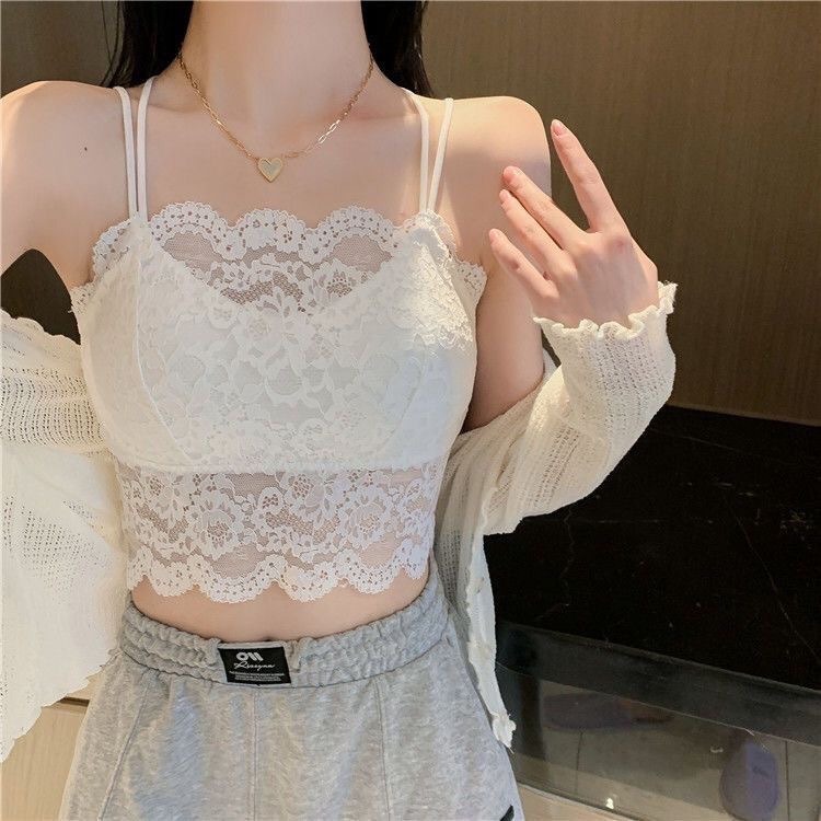 13696574.蕾丝吊带美背背心女纯欲性感外穿内搭带胸垫抹胸大码夏季薄款透气